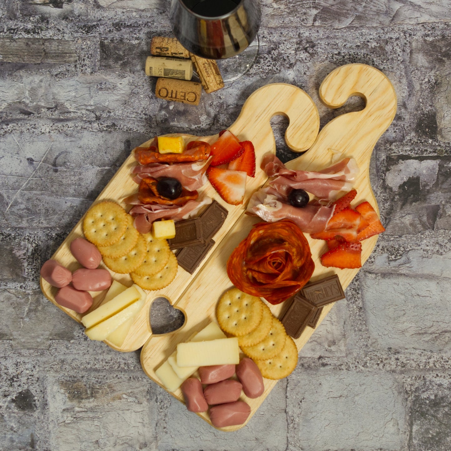 Tablas para Charcutería Porta Vino para Pareja (Par)